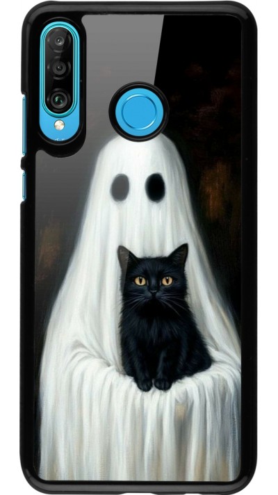 Huawei P30 Lite Case Hülle - Halloween 2025 Ghost with black cat