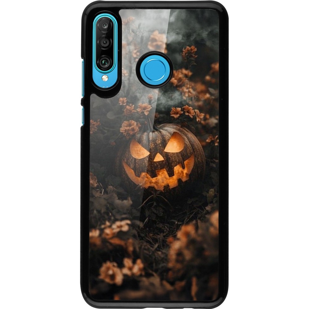 Huawei P30 Lite Case Hülle - Halloween 2025 Pumpkin with flowers