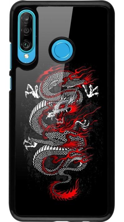 Huawei P30 Lite Case Hülle - Japanese style Dragon Tattoo Red Black
