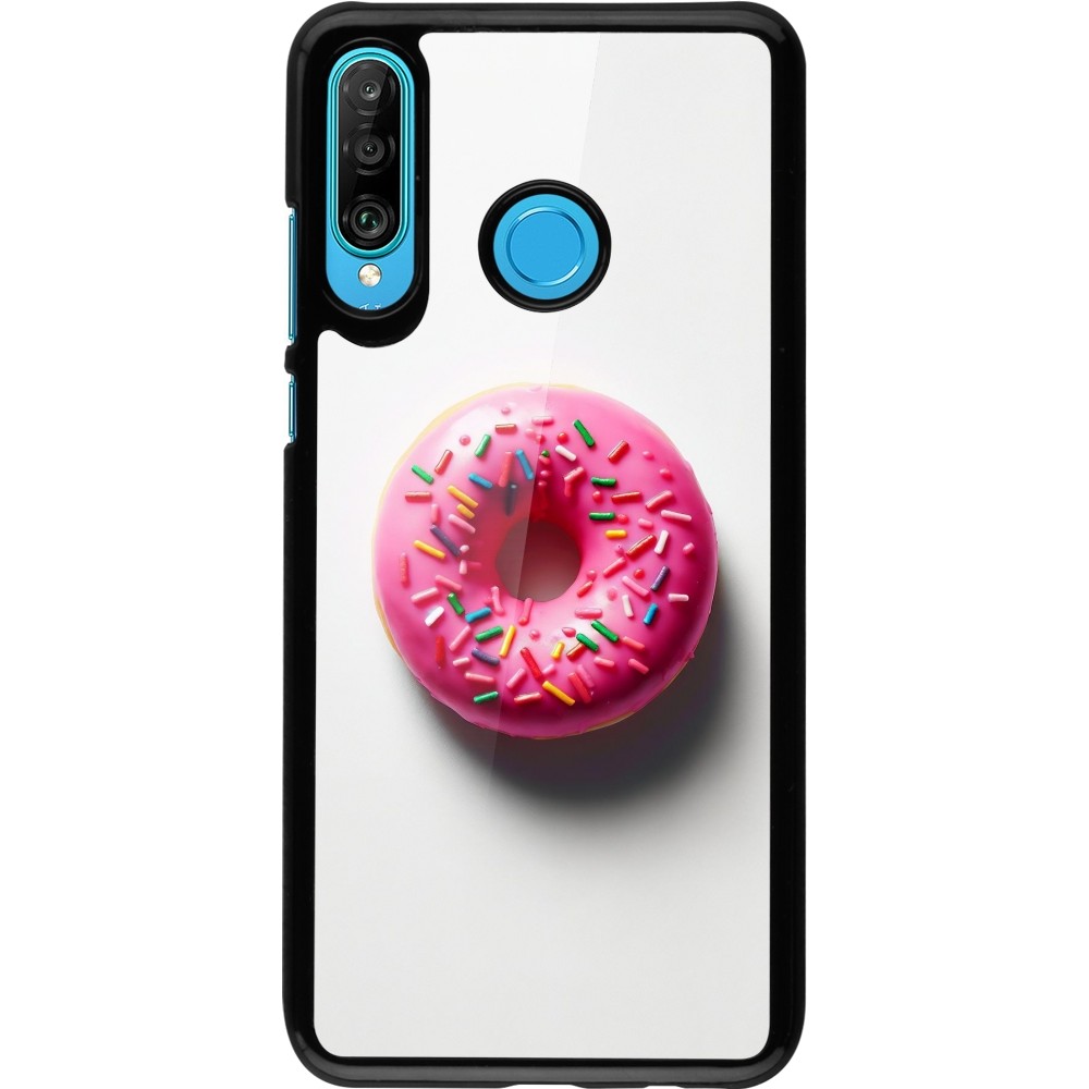 Coque Huawei P30 Lite - Weißer Hintergrund, pinker Donut