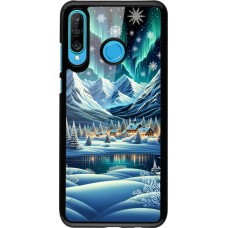 Huawei P30 Lite Case Hülle - Verschneites Bergdorf am See in der Nacht