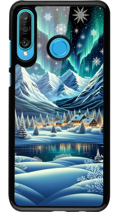 Coque Huawei P30 Lite - Snowy Mountain Village Lake night