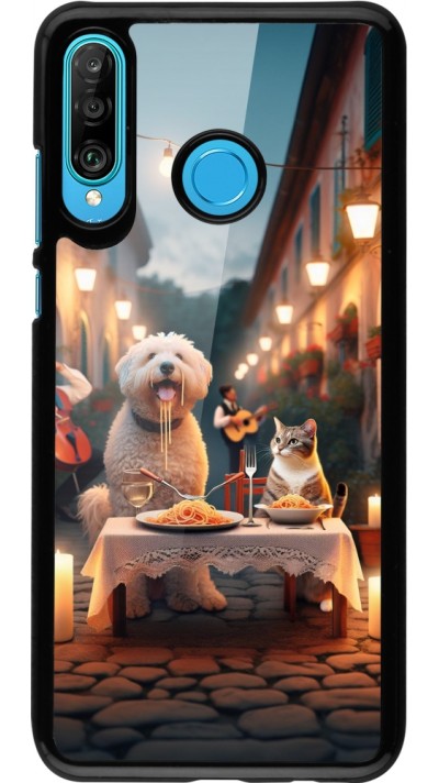 Huawei P30 Lite Case Hülle - Valentin 2024 Hund & Katze Kerzenlicht