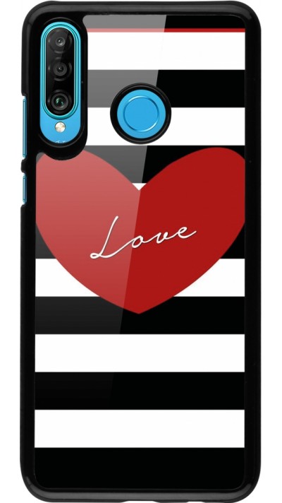 Coque Huawei P30 Lite - Valentine 2023 heart black and white lines