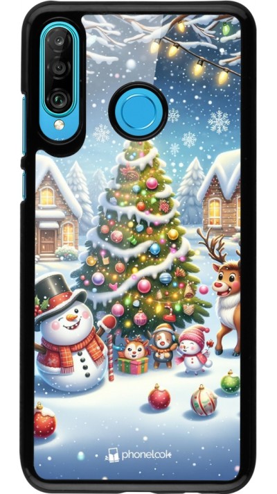 Coque Huawei P30 Lite - Noël 2023 bonhomme de neige et sapin
