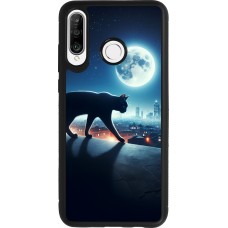 Huawei P30 Lite Case Hülle - Silikon schwarz Schwarze Katze unter dem Vollmond