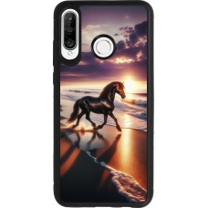 Huawei P30 Lite Case Hülle - Silikon schwarz Pferd majestätisch Strand