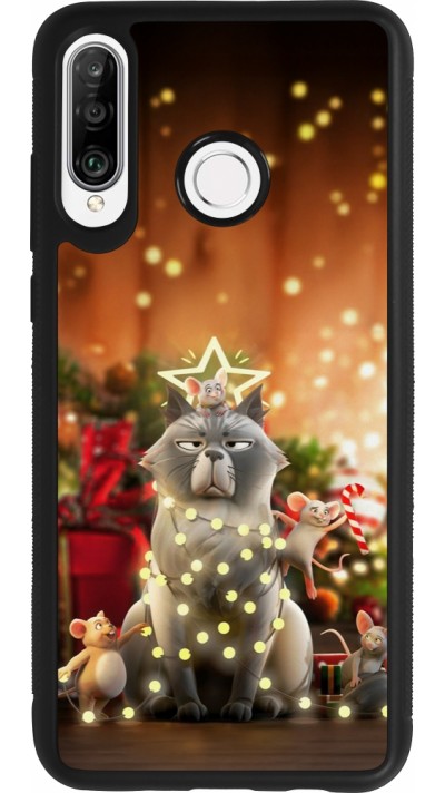 Coque Huawei P30 Lite - Silicone rigide noir Christmas 25 Xmas Cat