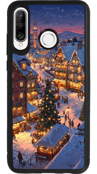 Coque Huawei P30 Lite - Silicone rigide noir Christmas 25 Xmas Village