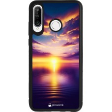 Coque Huawei P30 Lite - Silicone rigide noir Coucher soleil jaune violet