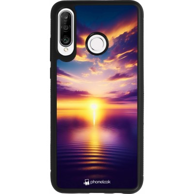 Huawei P30 Lite Case Hülle - Silikon schwarz Sonnenuntergang gelb violett