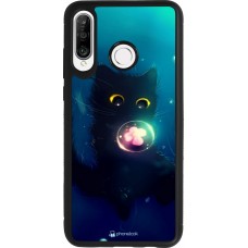 Coque Huawei P30 Lite - Silicone rigide noir Cute Cat Bubble