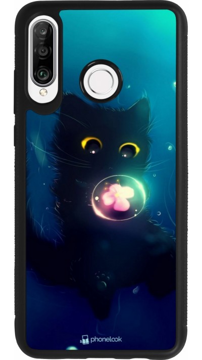Coque Huawei P30 Lite - Silicone rigide noir Cute Cat Bubble