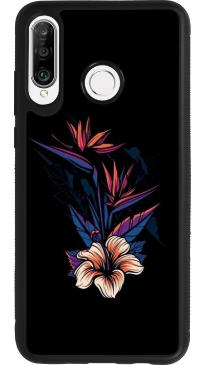 Coque Huawei P30 Lite - Silicone rigide noir Dark Flowers