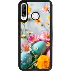 Coque Huawei P30 Lite - Silicone rigide noir Easter 2026 Eggs with flowers
