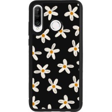 Coque Huawei P30 Lite - Silicone rigide noir Easter 2024 white on black flower