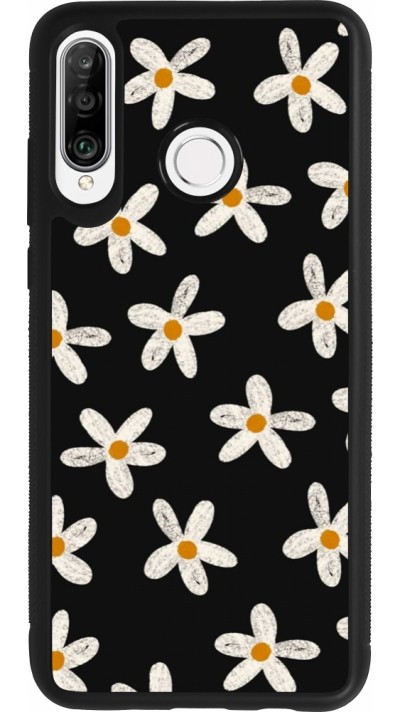 Coque Huawei P30 Lite - Silicone rigide noir Easter 2024 white on black flower