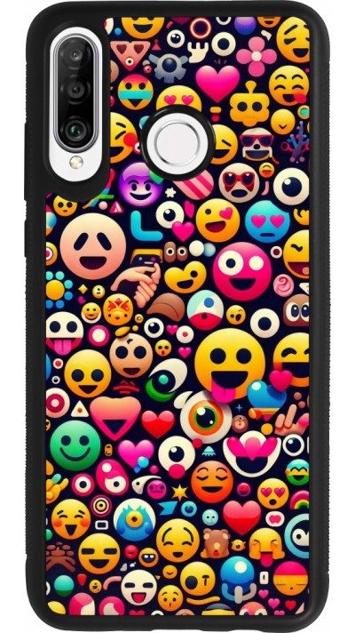 Coque Huawei P30 Lite - Silicone rigide noir Emoji Mix Color