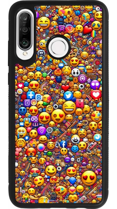 Coque Huawei P30 Lite - Silicone rigide noir Emoji mixed