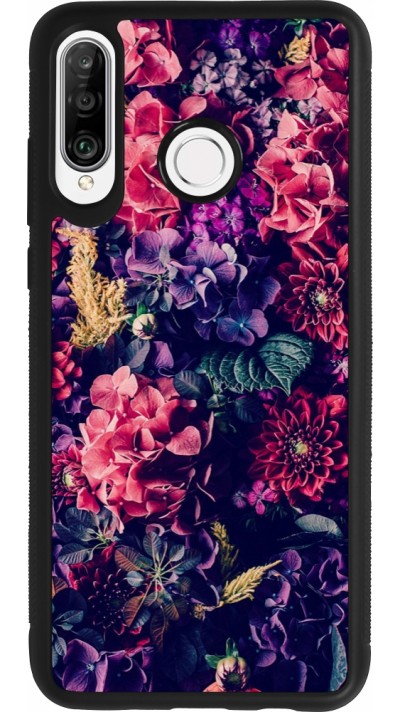 Huawei P30 Lite Case Hülle - Silikon schwarz Flowers Dark