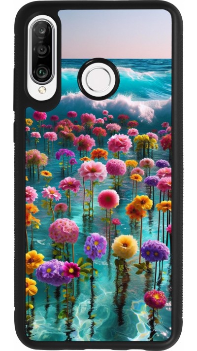 Coque Huawei P30 Lite - Silicone rigide noir Flower sea waves