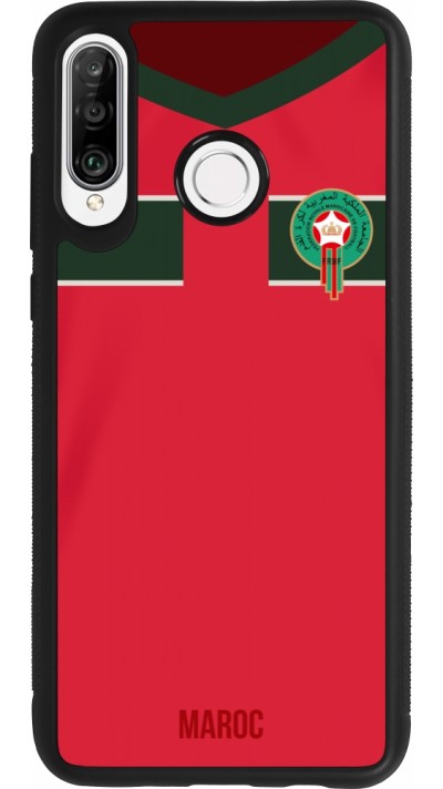 Coque Huawei P30 Lite - Silicone rigide noir Maillot de football Maroc 2022 personnalisable