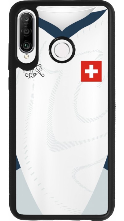 Coque Huawei P30 Lite - Silicone rigide noir Maillot de football Suisse Extérieur personnalisable