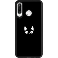 Huawei P30 Lite Case Hülle - Silikon schwarz Funny cat on black