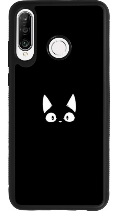 Huawei P30 Lite Case Hülle - Silikon schwarz Funny cat on black