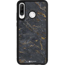 Coque Huawei P30 Lite - Silicone rigide noir Grey Gold Marble
