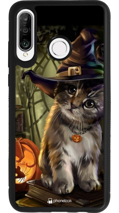 Huawei P30 Lite Case Hülle - Silikon schwarz Halloween 21 Witch cat