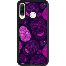 Huawei P30 Lite Case Hülle - Silikon schwarz Halloween 2023 pink skulls