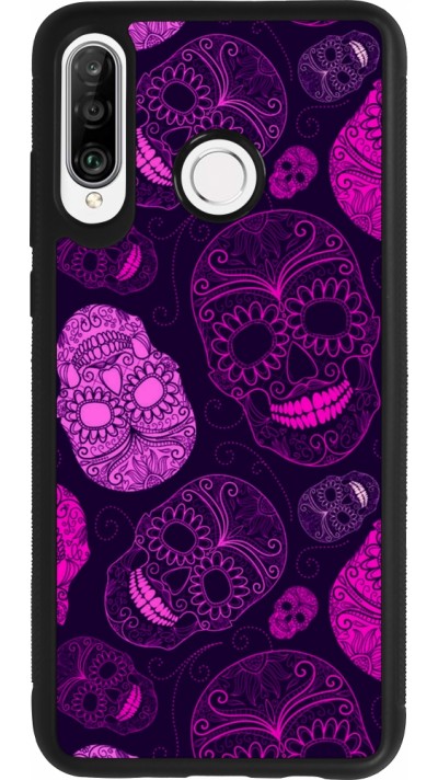 Huawei P30 Lite Case Hülle - Silikon schwarz Halloween 2023 pink skulls