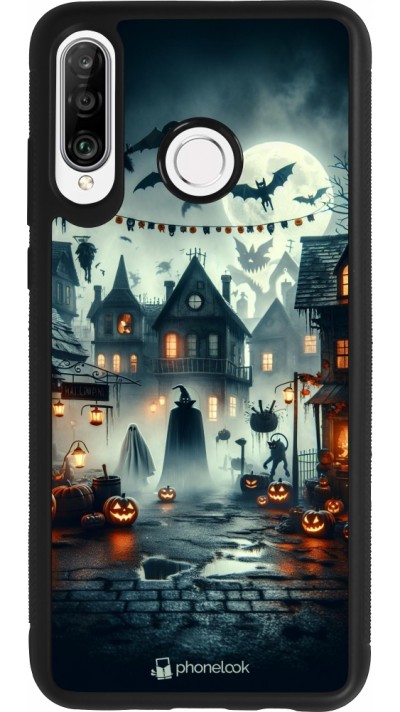 Huawei P30 Lite Case Hülle - Silikon schwarz Halloween Spukstadt