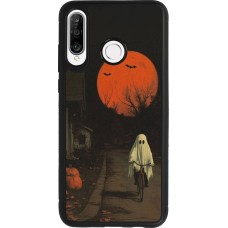 Coque Huawei P30 Lite - Silicone rigide noir Halloween 2025 Ghost on a bicycle