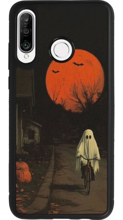 Huawei P30 Lite Case Hülle - Silikon schwarz Halloween 2025 Ghost on a bicycle