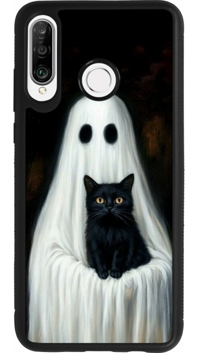 Huawei P30 Lite Case Hülle - Silikon schwarz Halloween 2025 Ghost with black cat