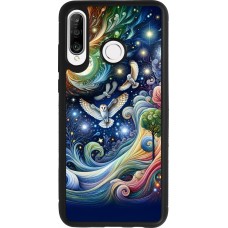 Huawei P30 Lite Case Hülle - Silikon schwarz Fliegender Blumen-Eule