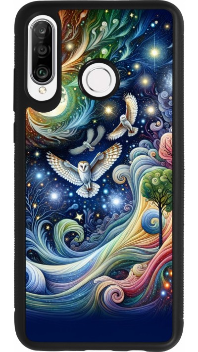 Huawei P30 Lite Case Hülle - Silikon schwarz Fliegender Blumen-Eule