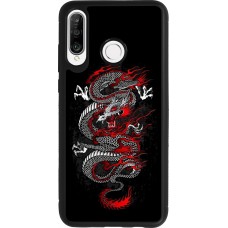 Coque Huawei P30 Lite - Silicone rigide noir Japanese style Dragon Tattoo Red Black