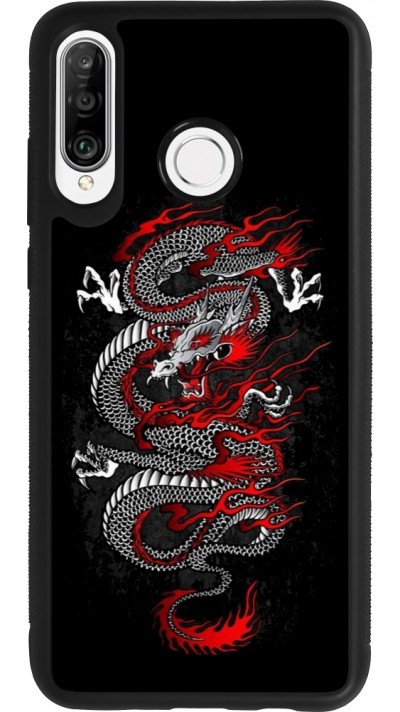 Huawei P30 Lite Case Hülle - Silikon schwarz Japanese style Dragon Tattoo Red Black