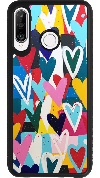 Huawei P30 Lite Case Hülle - Silikon schwarz Joyful Hearts