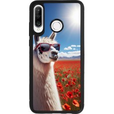 Huawei P30 Lite Case Hülle - Silikon schwarz Lama Chic in Mohnblume