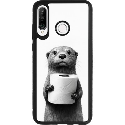 Huawei P30 Lite Case Hülle - Silikon schwarz Otter Toilettenpapier