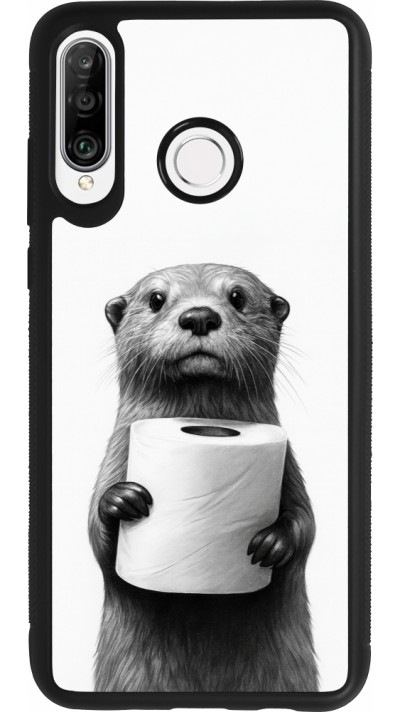 Coque Huawei P30 Lite - Silicone rigide noir Loutre papier de toilette