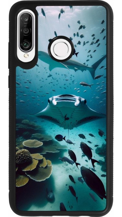Coque Huawei P30 Lite - Silicone rigide noir Manta Lagon Nettoyage