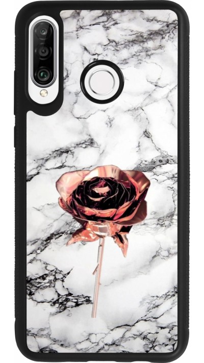 Huawei P30 Lite Case Hülle - Silikon schwarz Marble Rose Gold