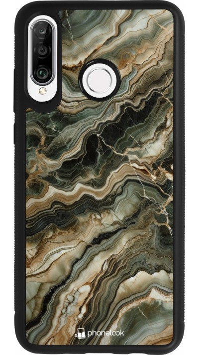 Coque Huawei P30 Lite - Silicone rigide noir Marbre Olive