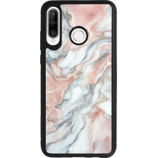 Huawei P30 Lite Case Hülle - Silikon schwarz Rosa Leuchtender Marmor