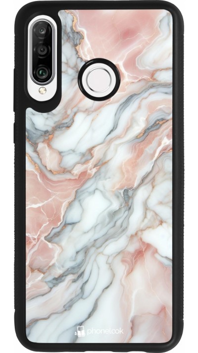 Huawei P30 Lite Case Hülle - Silikon schwarz Rosa Leuchtender Marmor